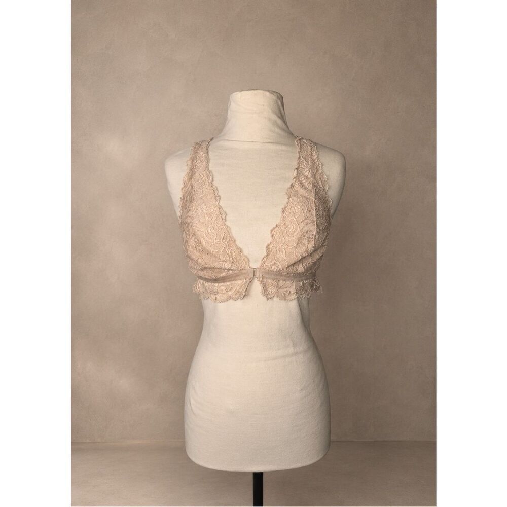 Anthropologie Sz M Evalyn V-Neck Lace Bralette bra blush nude
